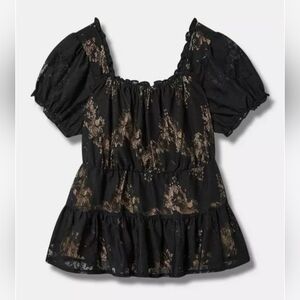 Torrid Babydoll Lace Tiered Short Sleeve Top Size 2 Color Black NWT